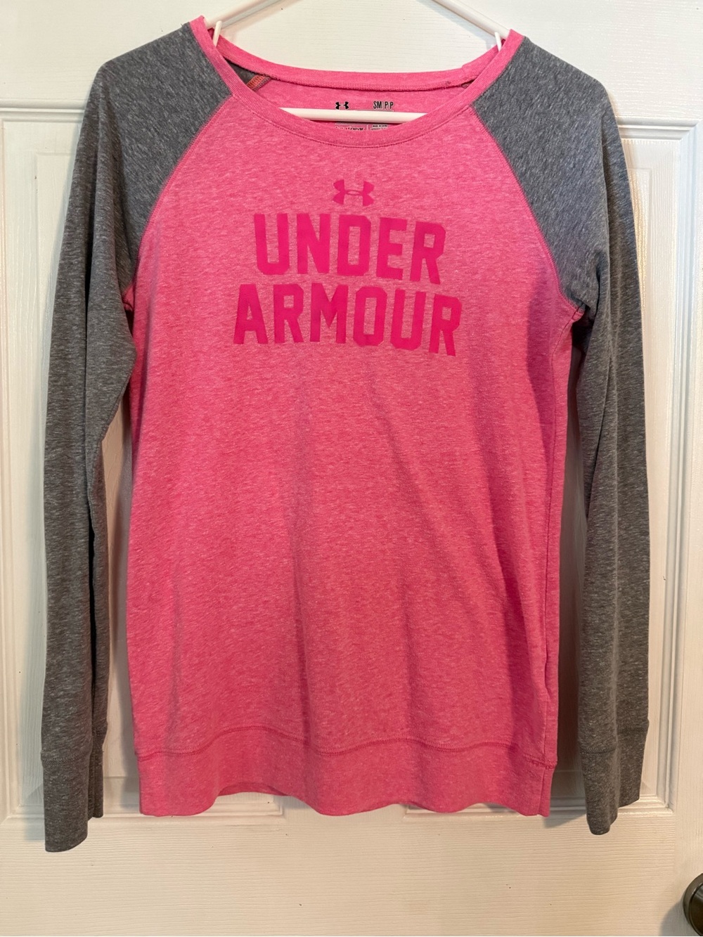 Women’s Under Armour Pink Crewneck with Gray Sleeves Size S